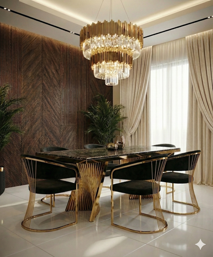Regency 180cm Black & Gold Marble Dining Table