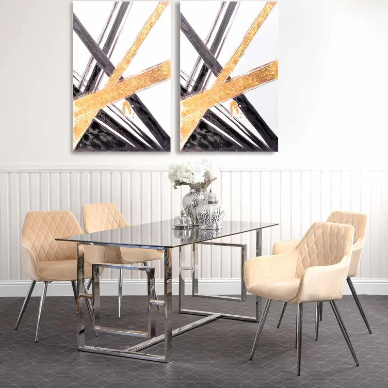 Quinn Dining Chair In Champagne Velvet With Chrome Legs Lina Home