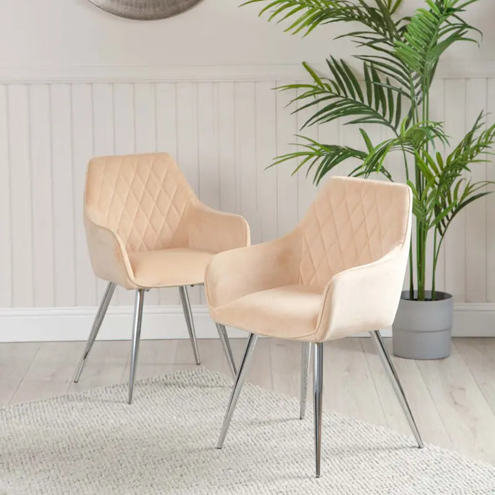 Quinn Dining Chair In Champagne Velvet With Chrome Legs Lina Home