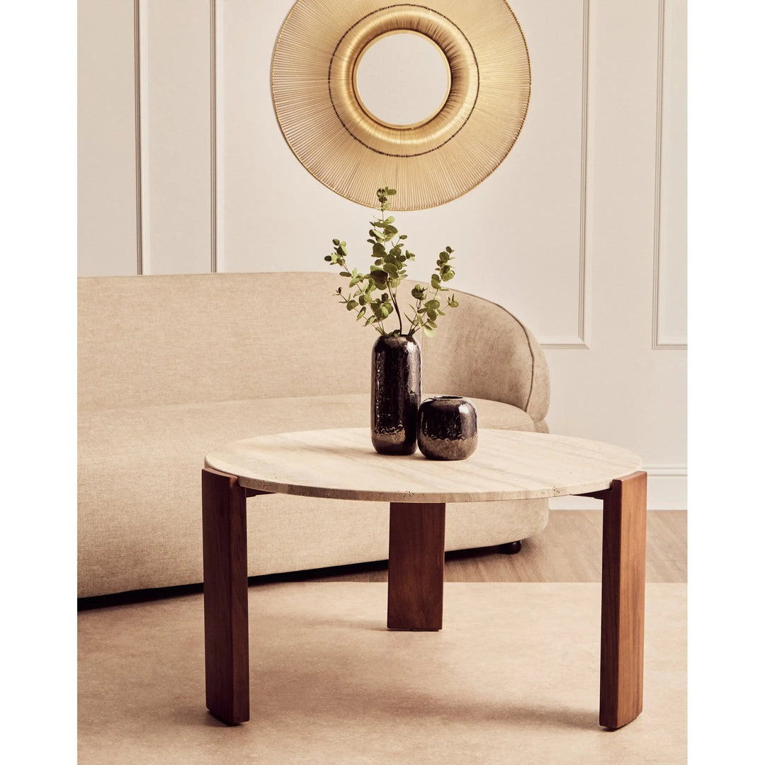 Ravello Round Travertine Top Large Coffee Table  Nicholas John Interiors