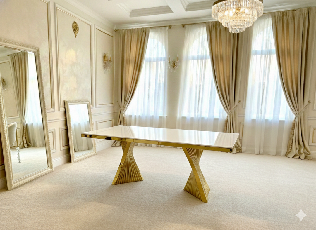 Regency 160cm Cream & Gold Marble Dining Table