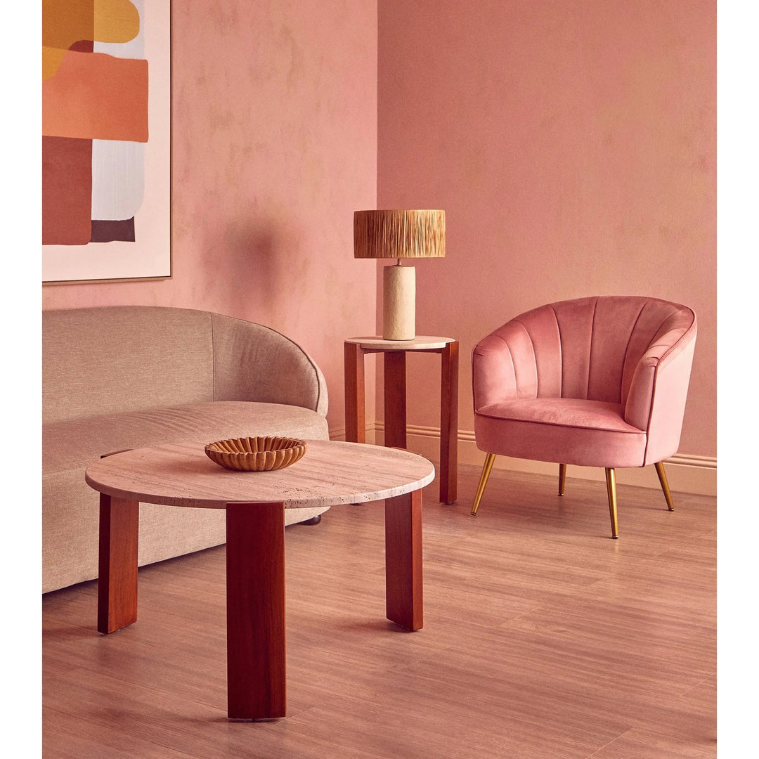 Ravello Travertine Top Round Side Table  Nicholas John Interiors