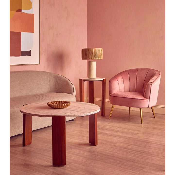 Ravello Travertine Top Round Side Table  Nicholas John Interiors