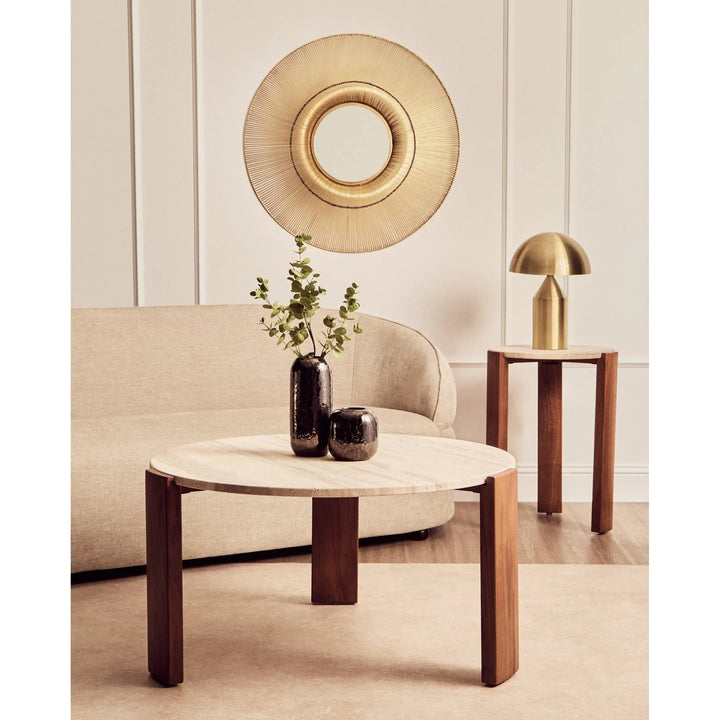 Ravello Travertine Top Round Side Table  Nicholas John Interiors