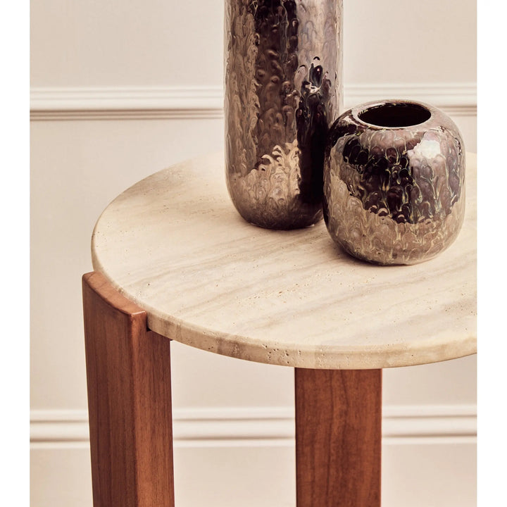 Ravello Travertine Top Round Side Table  Nicholas John Interiors