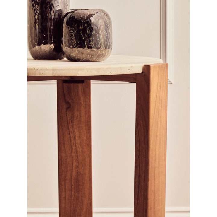 Ravello Travertine Top Round Side Table  Nicholas John Interiors