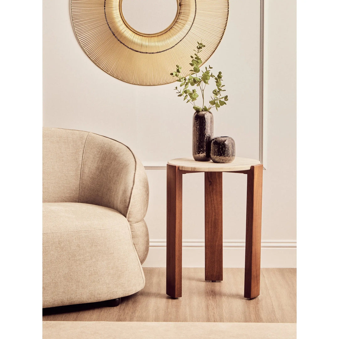 Ravello Travertine Top Round Side Table  Nicholas John Interiors