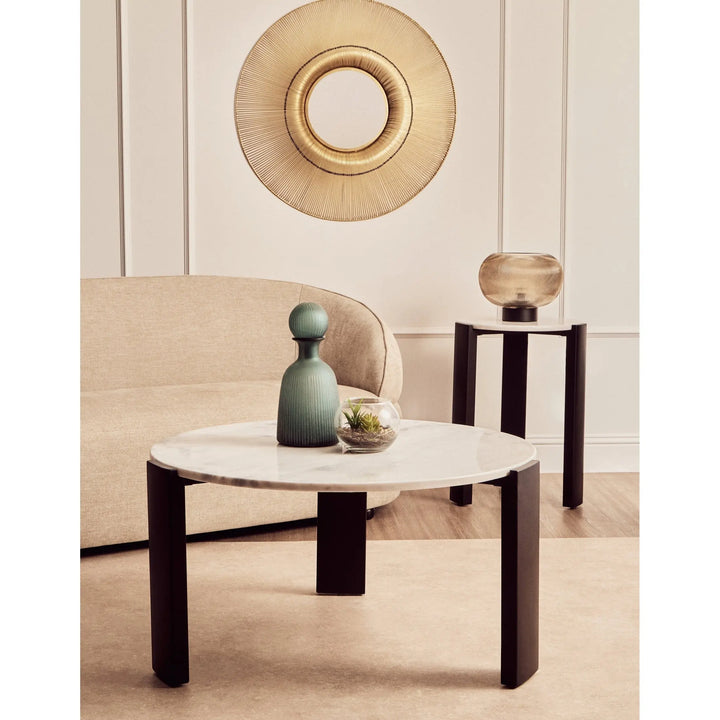 Ravello White Marble Top Round Side Table  Nicholas John Interiors