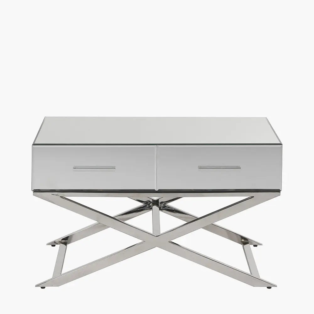 Rocco Mirrored Glass and Silver Metal Coffee Table   Nicholas John Interiors