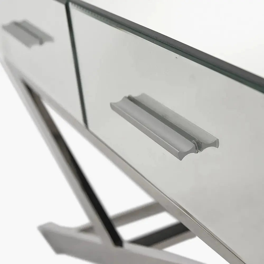 Rocco Mirrored Glass and Silver Metal Coffee Table   Nicholas John Interiors