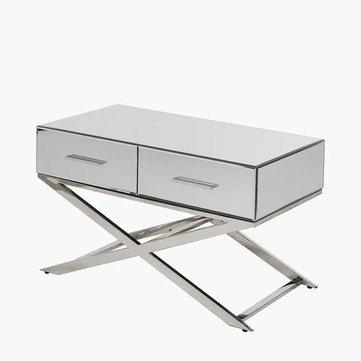 Rocco Mirrored Glass and Silver Metal Coffee Table   Nicholas John Interiors