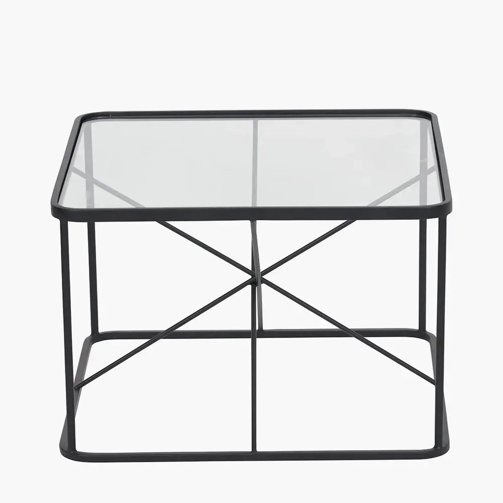 Roxy Glass and Black Metal Coffee Table   Nicholas John Interiors