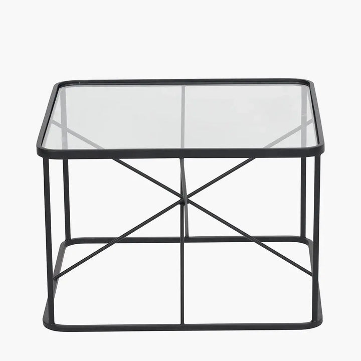 Roxy Glass and Black Metal Coffee Table   Nicholas John Interiors