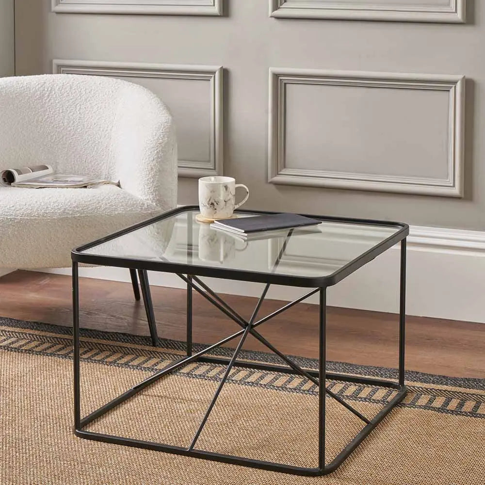 Roxy Glass and Black Metal Coffee Table   Nicholas John Interiors