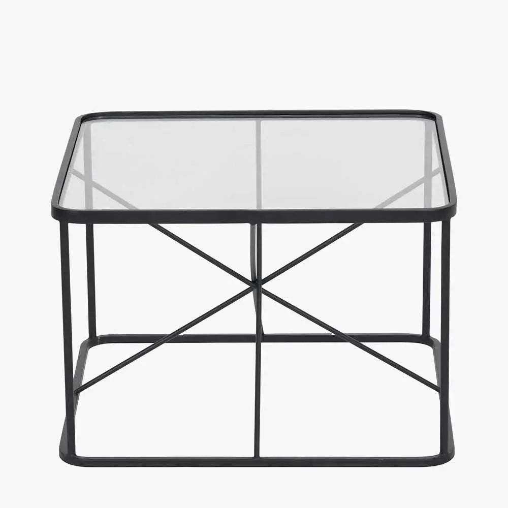 Roxy Glass and Black Metal Coffee Table   Nicholas John Interiors