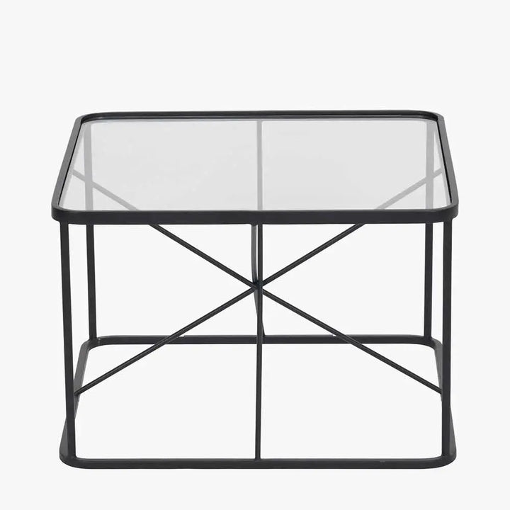 Roxy Glass and Black Metal Coffee Table   Nicholas John Interiors