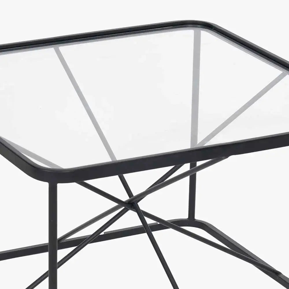 Roxy Glass and Black Metal Coffee Table   Nicholas John Interiors