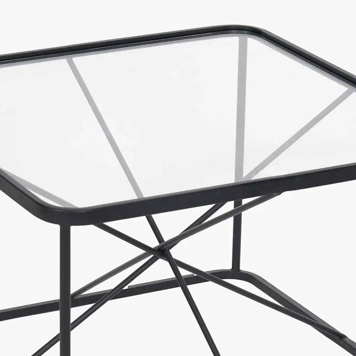Roxy Glass and Black Metal Coffee Table   Nicholas John Interiors