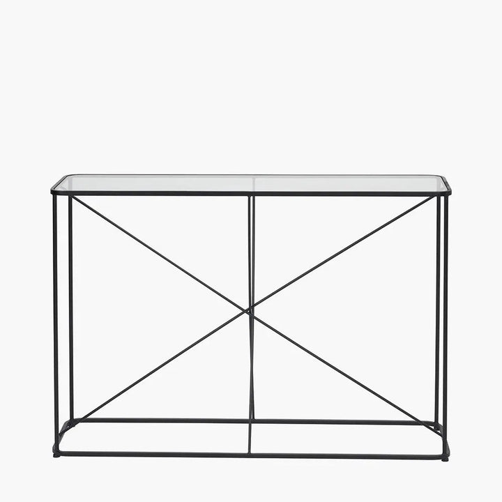 Roxy Glass and Black Metal Console Table   Nicholas John Interiors