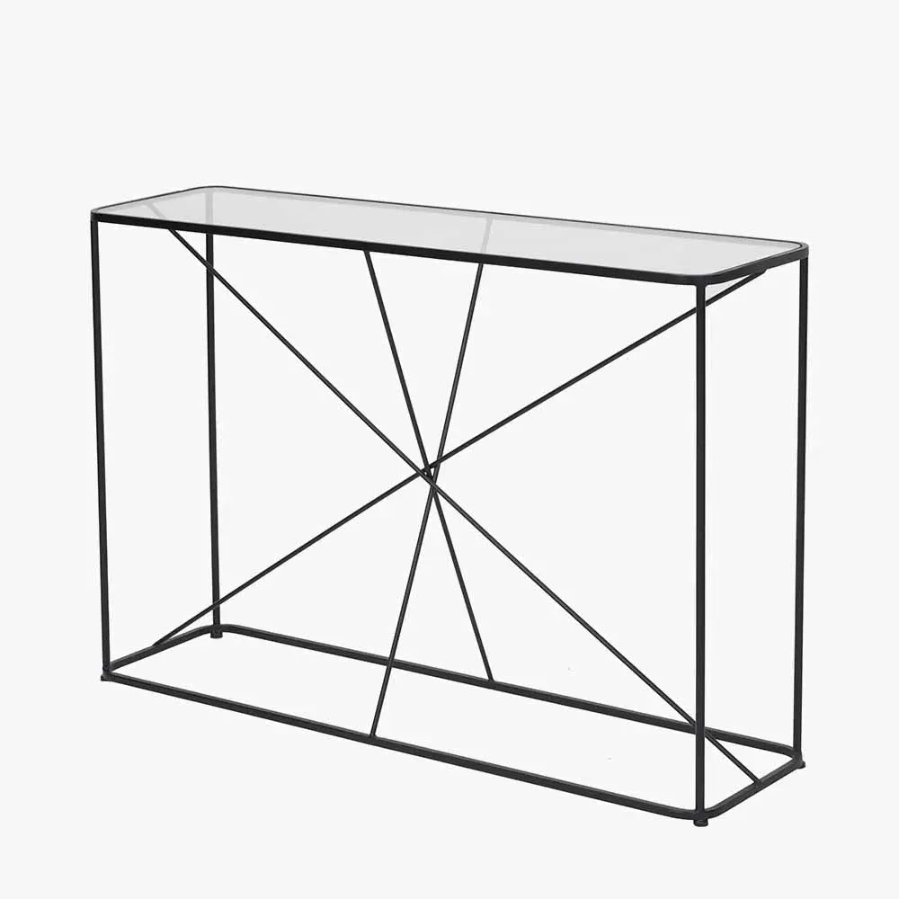 Roxy Glass and Black Metal Console Table   Nicholas John Interiors