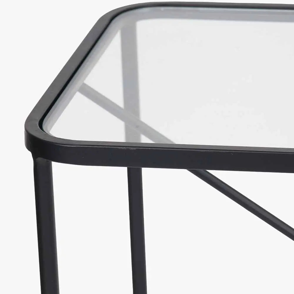 Roxy Glass and Black Metal Console Table   Nicholas John Interiors