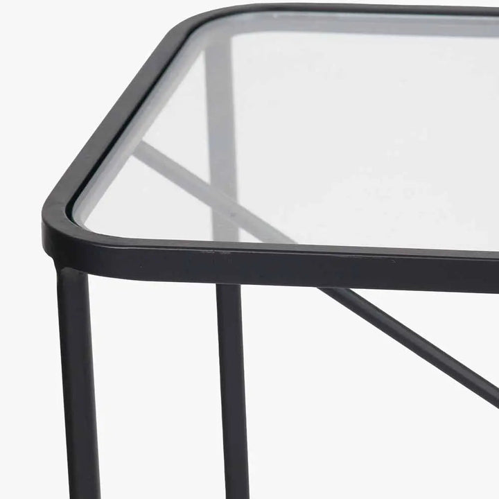 Roxy Glass and Black Metal Console Table   Nicholas John Interiors