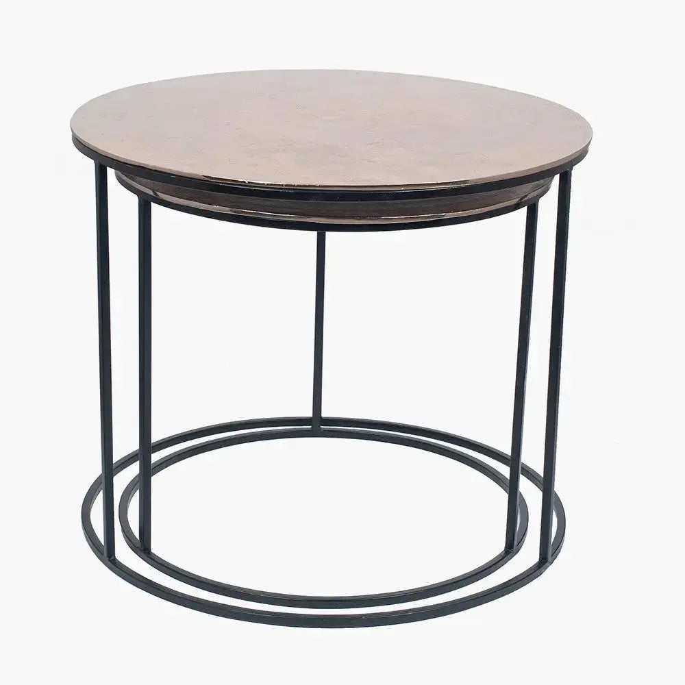 S/2 Panaji Black Iron and Gold Aluminium Round Tables   Nicholas John Interiors