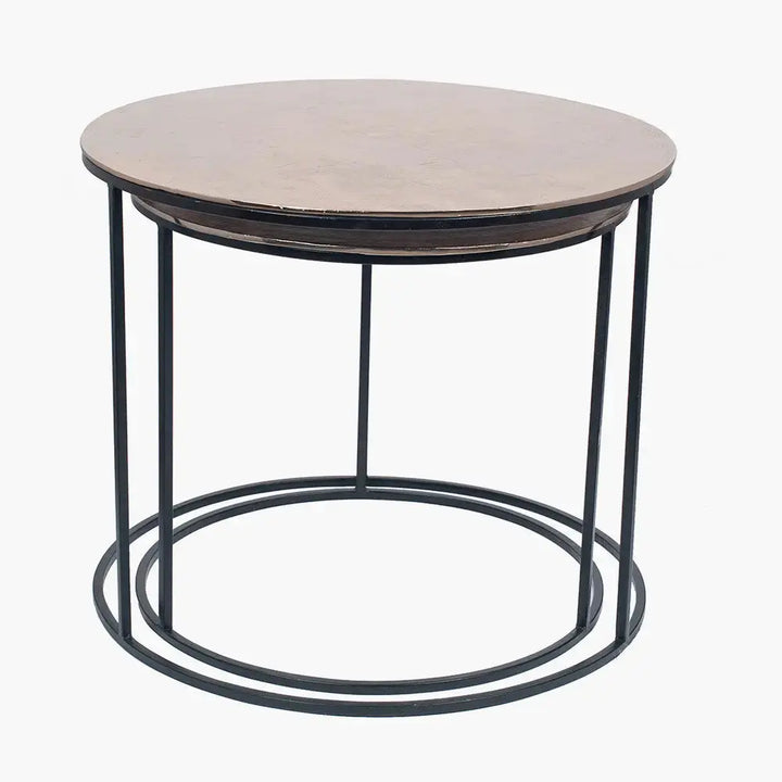 S/2 Panaji Black Iron and Gold Aluminium Round Tables   Nicholas John Interiors
