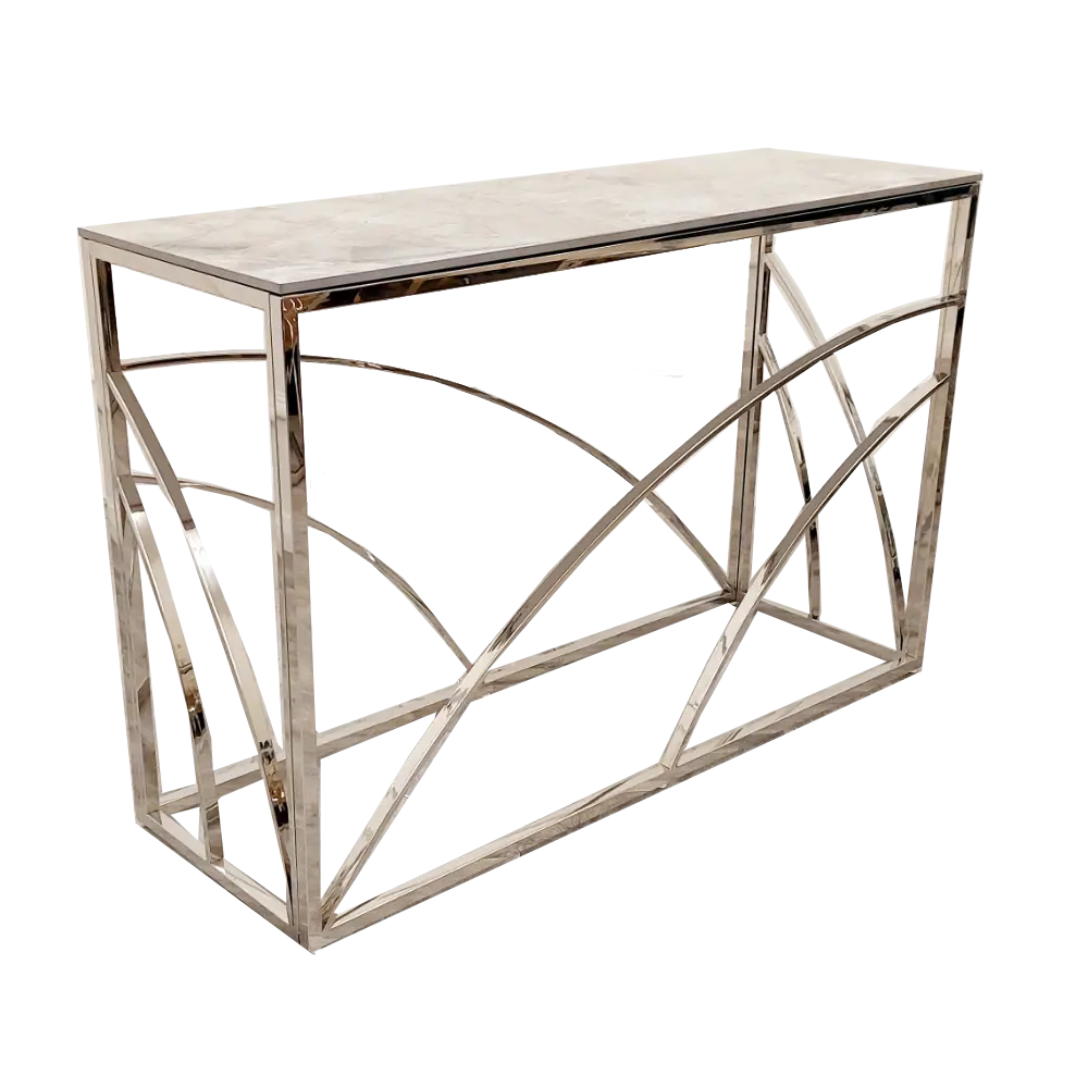 Stella Chrome Console Table with Stomach Ash Grey Sintered Top Furnish 365 Limited