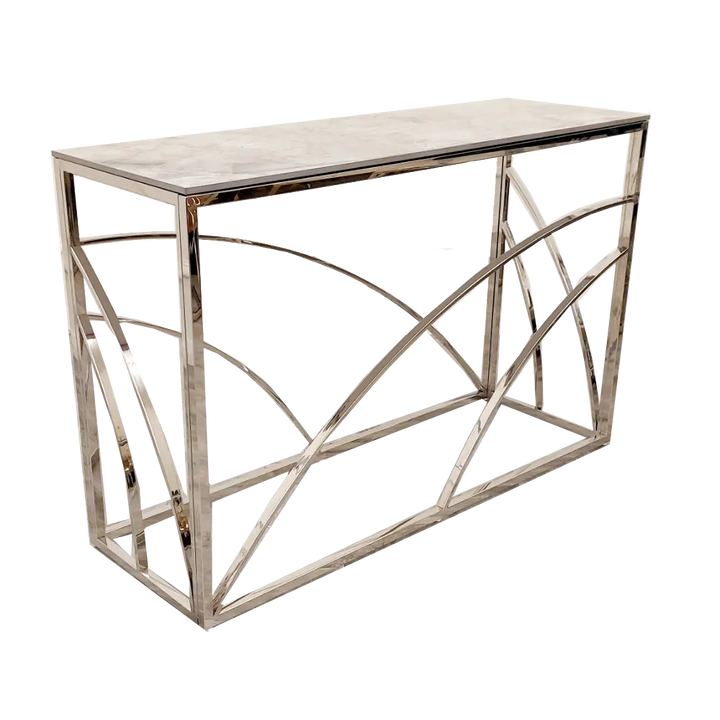 Stella Chrome Console Table with Stomach Ash Grey Sintered Top Furnish 365 Limited