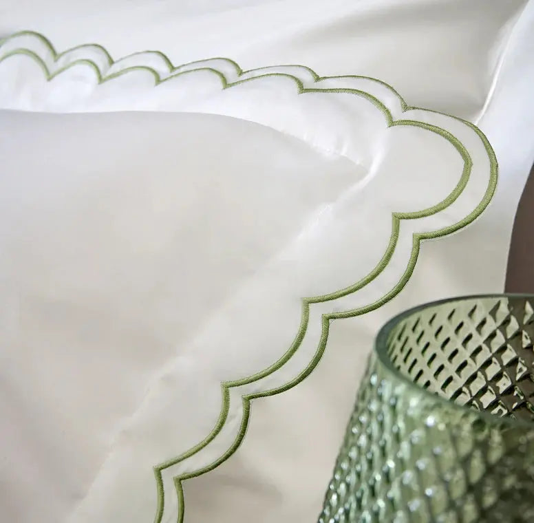 Christy Scallop Edge Oxford Pillowcase Pair in Matcha Christy