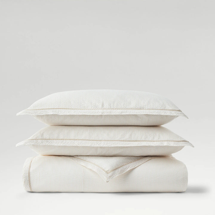 Christy Seersucker Stripe Duvet Set in Beige