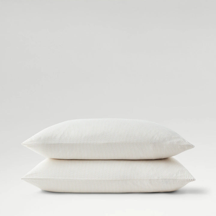 Christy Seersucker Stripe Oxford Pillowcase Pair in Beige