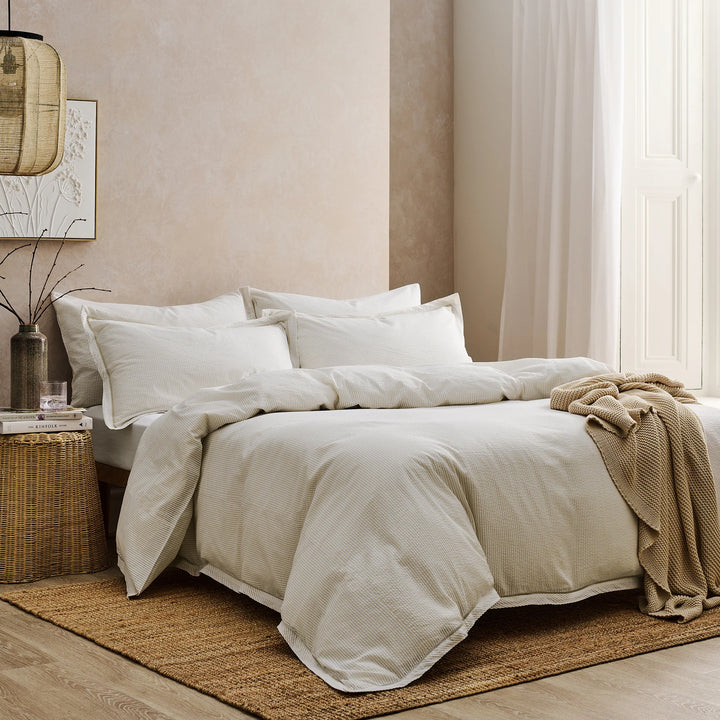 Christy Seersucker Stripe Duvet Set in Beige