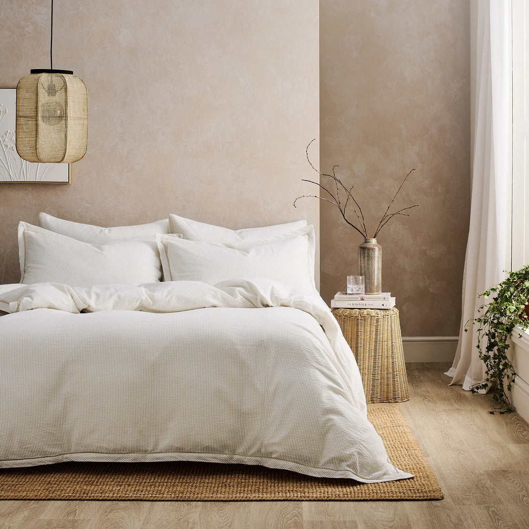 Christy Seersucker Stripe Duvet Set in Beige