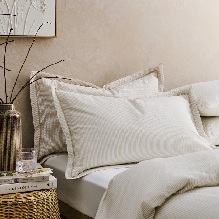 Christy Seersucker Stripe Duvet Set in Beige
