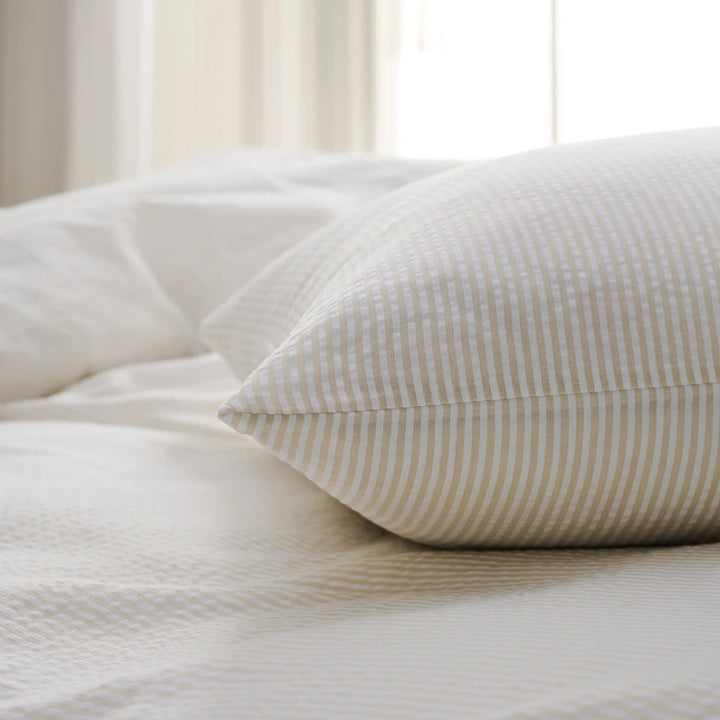 Christy Seersucker Stripe Oxford Pillowcase Pair in Beige
