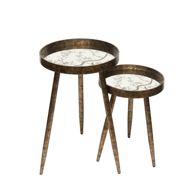 Set of 2 Antique Gold and Mirror Top Nesting Table Lina Home