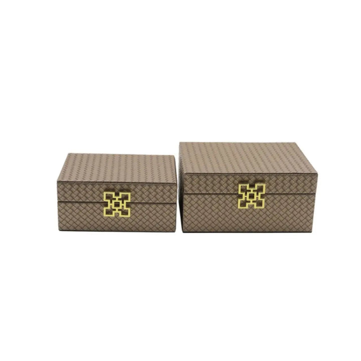 Set of 2 Bronze Faux Leather with Gold Handle Jewellery Boxes Lina Home