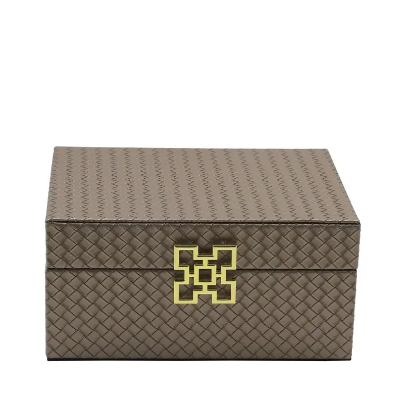 Set of 2 Bronze Faux Leather with Gold Handle Jewellery Boxes Lina Home