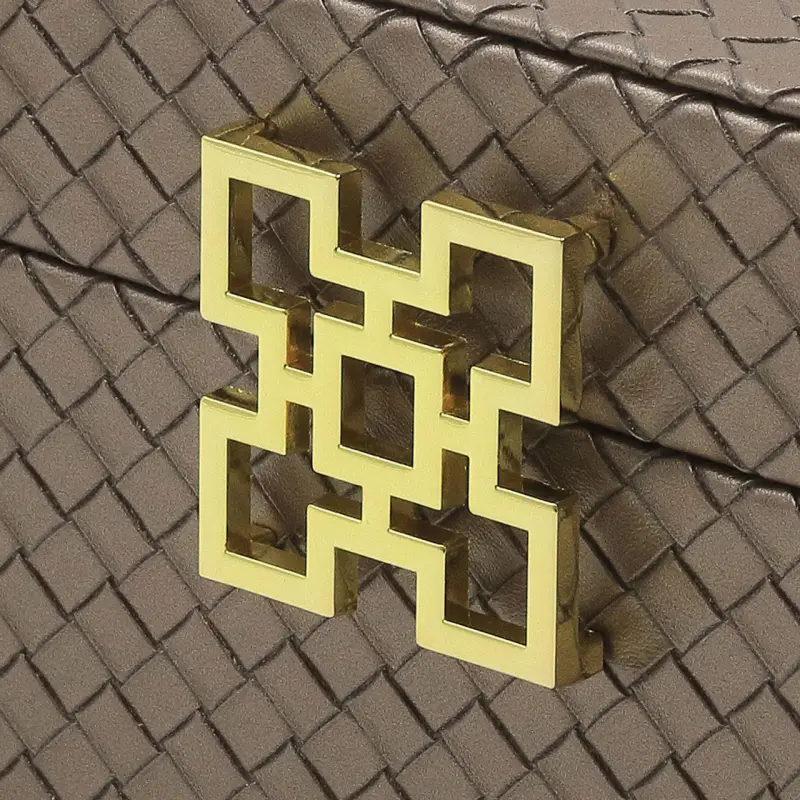 Set of 2 Bronze Faux Leather with Gold Handle Jewellery Boxes Lina Home