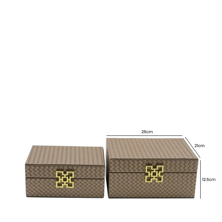 Set of 2 Bronze Faux Leather with Gold Handle Jewellery Boxes Lina Home