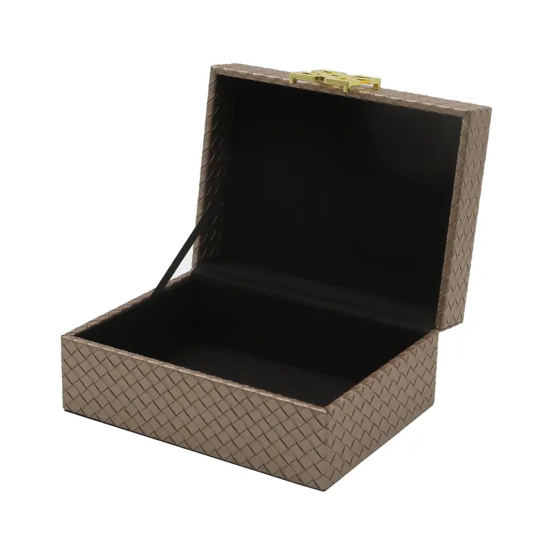 Set of 2 Bronze Faux Leather with Gold Handle Jewellery Boxes Lina Home