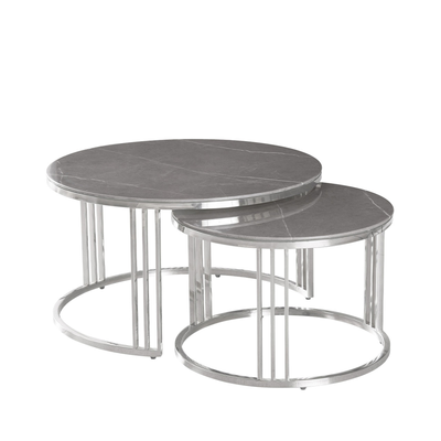 Set of 2 Chrome Metal Coffee Table Lina Home
