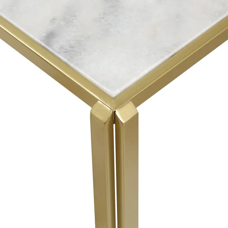 Set of 2 Gold Metal Nesting Table with White Marble Top Lina Home