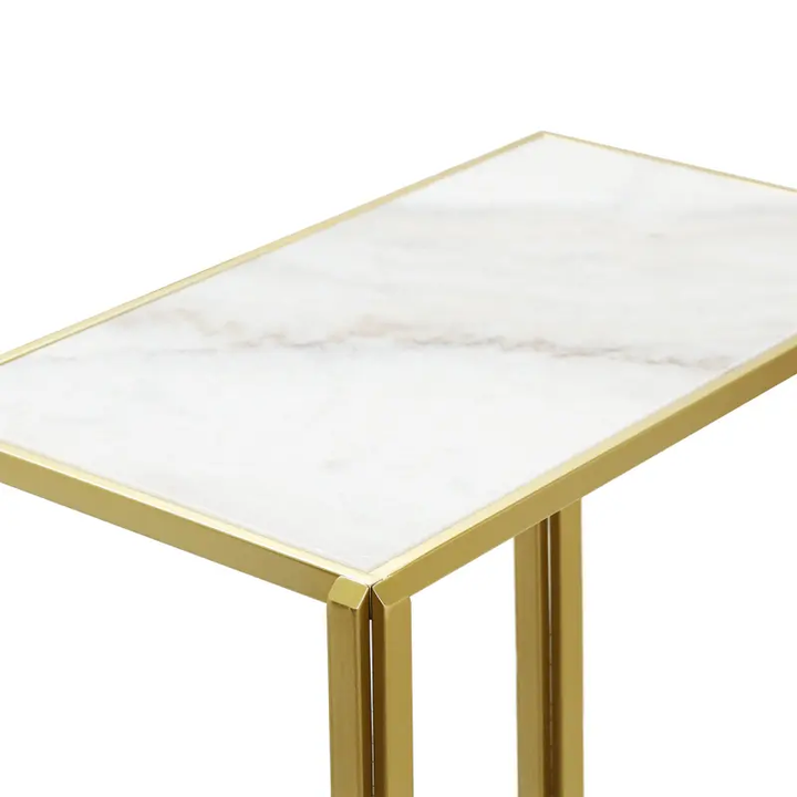 Set of 2 Gold Metal Nesting Table with White Marble Top Lina Home