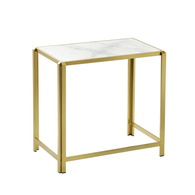 Set of 2 Gold Metal Nesting Table with White Marble Top Lina Home