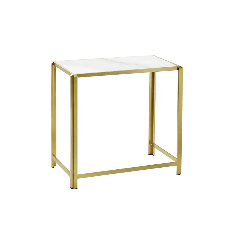 Set of 2 Gold Metal Nesting Table with White Marble Top Lina Home