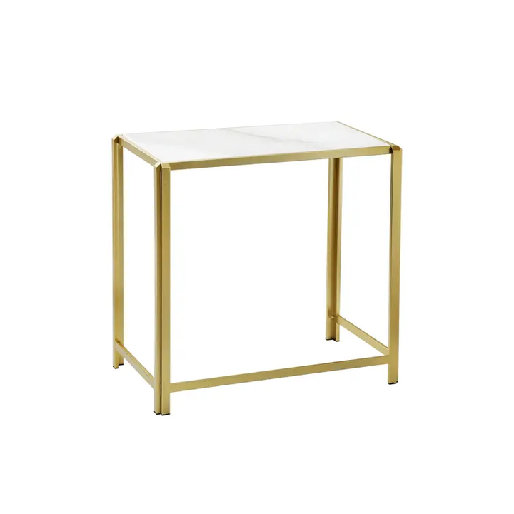 Set of 2 Gold Metal Nesting Table with White Marble Top Lina Home