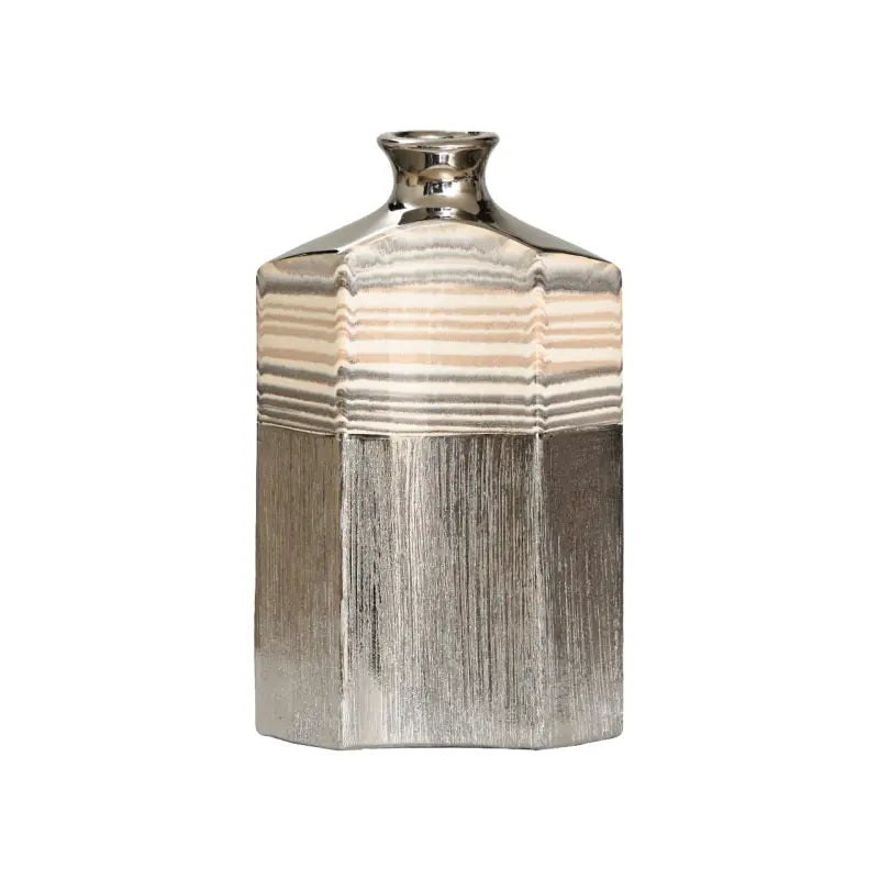 Silver Ceramic Vase with Multicolour Stripes Lina Home